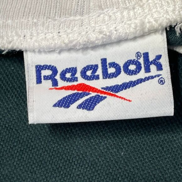 Vintage 90s Reebok Ringer Tee Green‎ & White Logo Shirt XL - Picture 4 of 12